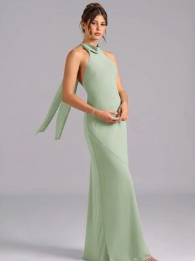 Azazie Sage Green Halter Maxi Dress